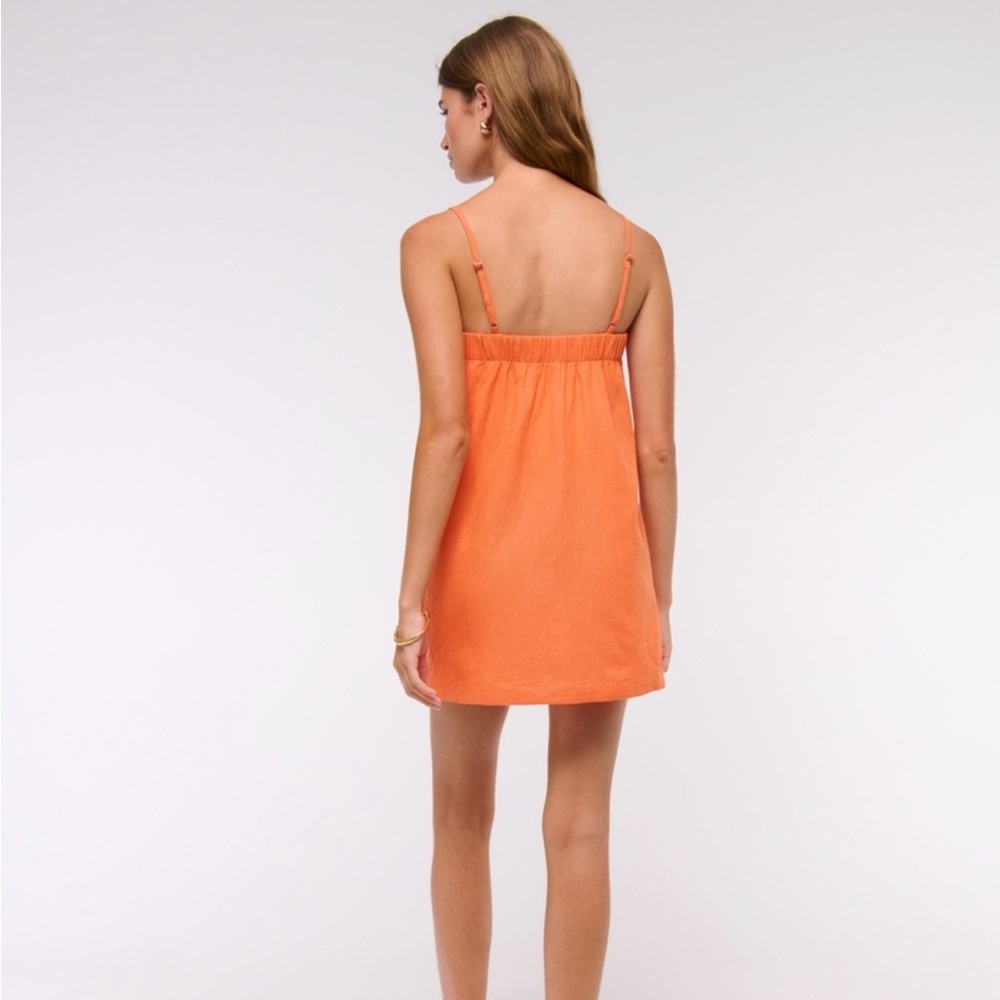 Abercrombie & Fitch Orange Linen-Blend Button Skort Mini Dress - Picture 2 of 5